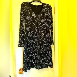 J. Jill Black White Wearever Collection Long Sleeve Midi Dress Stetchy Size XS